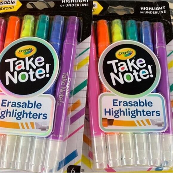 Crayola Take Note Erasable Highlighters (6ct), No Bleed Highlighters, Chisel - Picture 1 of 8